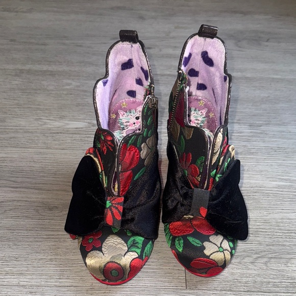 Irregular Choice Floral Ankle Boots with Black Bow - Picture 2 of 12